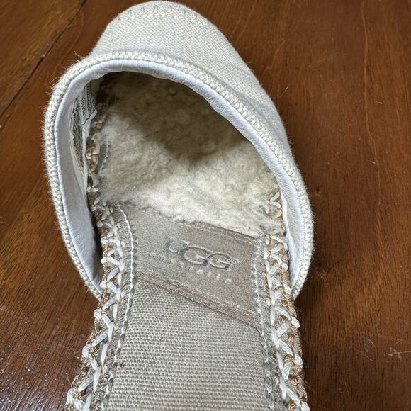 Ugg Palma Ivory Espadrille Wedge Mules Womens 8 SN 1653 Sandals Clogs Shearling - Picture 5 of 10